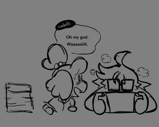 ahoge anthro blush clothing collared_shirt dialogue duo eyewear female flustered glasses hair holding_nintendo_switch male nintendo_console rectangular_glasses shirt speech_bubble talking_to_another text topwear wearing_glasses raunchyriot animal_crossing nintendo nintendo_switch isabelle_(animal_crossing) canid canine canis domestic_dog human mammal shih_tzu toy_dog 5:4 digital_drawing_(artwork) digital_media_(artwork) english_text low_res monochrome