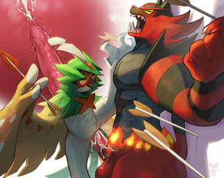anthro anthro_on_anthro anthro_penetrated anthro_penetrating anthro_penetrating_anthro balls beak biped bodily_fluids claws cloacal cloacal_penetration cum cum_in_cloaca cum_inside duo female female_penetrated fingers fur genital_fluids genitals male male/female male_penetrating male_penetrating_female nude nude_anthro nude_female nude_male penetration penile penile_penetration penis penis_in_cloaca sex smile teeth tongue wings tenebscuro nintendo pokemon decidueye generation_7_pokemon incineroar pokemon_(species) 2026 digital_drawing_(artwork) digital_media_(artwork) hi_res