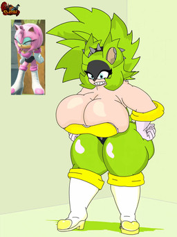anthro big_breasts blue_eyes boots breasts butt clothing ear_piercing female footwear gloves green_hair hair handwear high_heeled_boots high_heels huge_breasts leotard piercing rouge_costume sharp_teeth shoes solo solo_focus spiked_hairband spiky_hair teeth thick_thighs white_clothing white_gloves white_handwear swasbi idw_publishing sega sonic_the_hedgehog_(comics) sonic_the_hedgehog_(idw) sonic_the_hedgehog_(series) amy_rose surge_the_tenrec afrosoricid eulipotyphlan hedgehog mammal tenrec animated reference_image