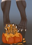 anthro barefoot feet food food_on_feet foot_fetish fruit holidays male orange_color paws plant pump pumpkin slime solo zhekathewolf halloween beans_(leglegleg) hi_res