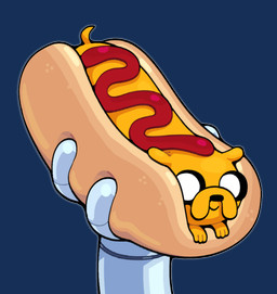 ambiguous_gender duo feral food hot_dog ketchup mechanical_arm micro mostly_offscreen_character smile toony visual_gag discount-supervillain adventure_time cartoon_network finn_the_human jake_the_dog canid canine canis dachshund domestic_dog humanoid hunting_dog mammal 2024 alpha_channel digital_media_(artwork)