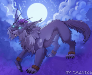 ambiguous_gender claws cloud countershade_torso countershading druid feet feral front_view fur looking_at_viewer magic_user moon sky solo standing star tail teeth toes tribal_spellcaster imanika blizzard_entertainment warcraft canid canine mammal 2026 digital_drawing_(artwork) digital_media_(artwork)