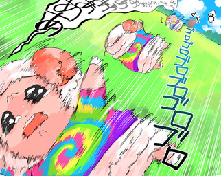 anthro bodily_fluids crying fur hill horn male motion_blur motion_lines rolling solo tears text wool_(fur) zsekietc animal_crossing nintendo dom_(animal_crossing) bovid caprine mammal sheep hi_res japanese_text