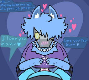 anthro big_breasts blue_body blue_fur blush bodily_fluids breast_play breasts clothed clothed_sex clothing cum cum_in_clothing cum_on_clothing dialogue duo eyewear female femboy first_person_view fur gem genital_fluids genitals glasses heart_reaction heart_symbol jewelry legwear machine male male/female necklace pearl_(gem) pearl_necklace penis sex speech_bubble sweat sweatdrop text thigh_highs titfuck titfuck_under_clothes jasonlurksalot jaed_(jasoncreates9) jason_(jasoncreates9) protogen english_text incest_(lore) mother_(lore) mother_and_child_(lore) mother_and_son_(lore) parent_(lore) parent_and_child_(lore) parent_and_son_(lore) son_(lore)