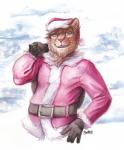 2018 5_fingers absurd_res anthro belt biped christmas christmas_clothing christmas_headwear clothing coat conditional_dnp costume faraden felid fingers fluffy fur grey_eyes hair half-length_portrait hat headgear headwear hi_res holidays hybrid legacy_(ratte) lion looking_at_viewer male mammal montreal_(ratte) new_faraden pantherine portrait ratte santa_costume santa_hat smile solo tan_body tan_fur tan_hair tiger tigon topwear traditional_media_(artwork)