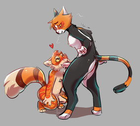 anthro backsack balls black_body black_fur blush blush_lines bodily_fluids butt cheek_tuft chest_tuft countershade_butt countershade_face countershade_fur countershade_legs countershade_torso countershading crouching dripping duo facial_tuft fellatio fur genital_fluids genitals grey_background head_tuft heart_symbol inner_ear_fluff looking_at_another male male/male multicolored_body multicolored_fur nude_anthro nude_male oral orange_body orange_eyes orange_fur penile penis pink_nose precum precum_drip saliva saliva_on_penis sex shaking simple_background smile standing tail tan_body tan_countershading tremble_spikes trembling tuft white_body white_countershading white_fur yellow_sclera jonky lackadaisy calvin_mcmurray calico_cat domestic_cat felid feline felis mammal tabby_cat 2024 absurd_res digital_drawing_(artwork) digital_media_(artwork) hi_res