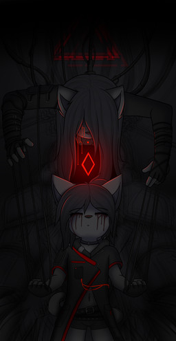 ambiguous_gender anthro blood blood_from_eye blood_tears bodily_fluids cable crying duo female glowing machine male neon science_fiction tears dream_mirage canid canine canis mammal wolf absurd_res hi_res