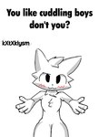 ambiguous_gender anthro blush cuddle_request fur male smile solo text white_body white_fur lazygmodder boy_kisser_(meme) silly_cat_(mauzymice) felid feline mammal english_text meme