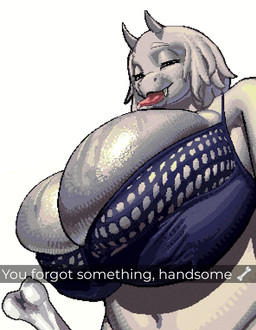 anthro big_breasts bone bra breasts clothing duo female horn huge_breasts hyper hyper_breasts male male/female tongue tongue_out underwear white_body oppmann undertale_(series) sans_(undertale) toriel bovid caprine goat mammal