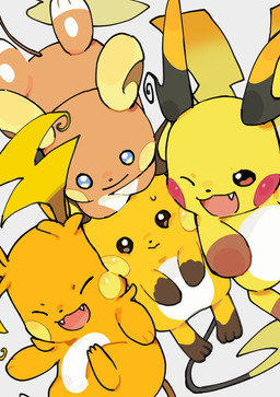 2_tails ambiguous_gender anthro blue_eyes bodily_fluids brown_eyes eyes_closed fangs fur group happy multi_tail one_eye_closed open_mouth orange_body orange_fur pawpads paws simple_background sweat tail teeth yellow_body huruikawara nintendo pokemon pokemon_legends_z-a alolan_form alolan_raichu generation_1_pokemon generation_7_pokemon generation_9_pokemon mega_evolution mega_raichu mega_raichu_x mega_raichu_y pokemon_(species) raichu regional_form_(pokemon) 2025 absurd_res hi_res