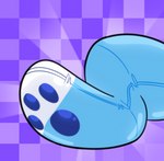 blue_body checkered checkered_background digitigrade feet foot_focus glistening glistening_body inflatable light light_beam pattern_background pawpads pool_toy simple_background solo white_body foamytail animate_inanimate living_inflatable