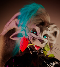 clothing flower fluffy fur hair latex latex_clothing male plant pose rose_(flower) andy_avalox rexouium 3d_(artwork) cinema_4d_(artwork) digital_media_(artwork) hi_res