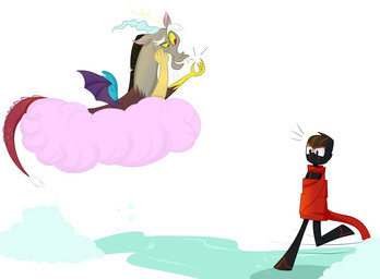 black_clothing black_suit blue_eyes clothing cloud cotton_candy_cloud duo feral fukumen male mask ninja pink_cloud red_scarf scarf suit warrior smartangel11 disney friendship_is_magic hasbro my_little_pony randy_cunningham:_9th_grade_ninja discord_(mlp) randy_cunningham chimera draconequus human mammal 2015 crossover