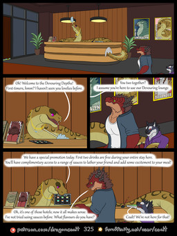 anthro ceiling_lamp cleaning cleaning_tool cloth clothed clothing dialogue feather_duster female feral forked_tongue framed_picture fur furaffinity_logo green_eyes grey_body group hoodie inside jacket jewelry lamp lobby male menu mouth_hold necklace object_in_mouth page_number pamphlet patreon_logo plant plant_pot potted_plant pupils purple_eyes reception_desk red_body red_eyes scales sharp_teeth shirt size_difference slit_pupils speech_bubble tan_body tan_fur teeth text tongue tongue_out topwear trio welcoming yellow_body yellow_scales rimentus furaffinity mythology patreon coalt kharl_(rimentus) vess_(rimentus) anaconda boa_(snake) boinae canid canine canis dragon furred_dragon furred_scalie mammal mythological_creature mythological_scalie reptile scalie snake wingless_dragon wolf comic english_text hi_res url