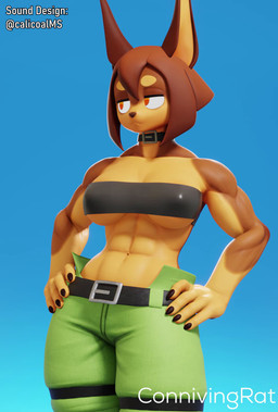 abs anthro areola athletic athletic_female bandeau bangs belt big_areola black_clothing black_topwear bottomwear breasts brown_areola brown_body brown_fur brown_nipples choker clothing clothing_pull collar facial_markings female female_anthro flashing flashing_breasts fur green_bottomwear green_clothing green_pants head_markings jewelry looking_at_viewer looking_down markings midriff muscular muscular_female navel necklace nipple_outline nipples orange_eyes pants solo tan_body tan_fur text topwear under_boob connivingrat third-party_edit calicoalms_(editor) dog_knight_rpg rory_(ceehaz) canid canine canis dobermann domestic_dog mammal pinscher 3d_(artwork) 3d_animation animated artist_name digital_media_(artwork) hi_res loop short_playtime sound sound_edit webm