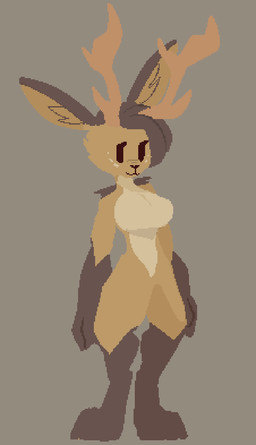 anthro antlers big_breasts biped breasts chibi ears_up featureless_breasts featureless_crotch female fur hair horn short_hair simple_background solo standing trufzn deer jackalope lagomorph mammal digital_media_(artwork) lineless pixel_(artwork)