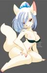 anthro big_breasts blue_eyes blue_hair breasts female fur hair kemono solo tan_body tan_fur white_body white_fur ehime_mikan canid canine canis domestic_dog mammal