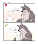 2_panel_comic ambiguous_gender anthro black_nose blep clothing countershade_arms countershade_face countershade_fur countershade_neck countershade_torso countershading dialogue duo eyes_closed faceless fur good_boy grey_body grey_countershading grey_fur happy hug inner_ear_fluff larger_anthro larger_male male male/ambiguous mouth_closed muscular muscular_anthro muscular_male pecs shirt simple_background size_difference smaller_ambiguous snout text tongue tongue_out topwear tuft white_background white_body tangkookie canid canine canis human mammal wolf 2023 artist_name comic digital_media_(artwork) english_text hi_res