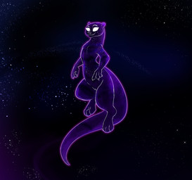 anthro closed_smile cosmic_background cosmic_body cosmic_fur feet female female_anthro female_focus fingers mouth_closed nude nude_anthro nude_female purple_body smile solo space white_eyes alorix cosmic_otter mammal mustelid otter absurd_res hi_res