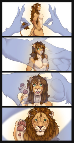 anthro breasts butt duo featureless_breasts female feral fluffy fox_window fur green_eyes hair japan kitsune_no_mado long_hair mane nude pawpads paws pose solo tail tail_tuft tuft kaba4ok13 sunnet tale canid canine felid feline fox ghost lion mammal pantherine spirit absurd_res comic hi_res