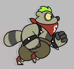 anthro biped bottomwear clothed clothing fur grey_body grey_fur male pants running simple_background slightly_chubby solo black_zork breeze_in_the_clouds bomb_boy_(breeze_in_the_clouds) mammal procyonid raccoon 2020 animated no_sound short_playtime webm