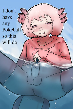 ambiguous_gender anthro anus axolotl_tail balls blush bottomless bubble clothed clothing cock_vore duo erection feet_first genitals gills hair hoodie humanoid_genitalia humanoid_penis legwear macro male micro penile penis pink_hair pink_pupils pupils text thigh_highs tongue tongue_out topwear vore water teruni-inamor nintendo pokemon fan_character izel_soup_t showers_the_vaporeon amphibian aquatic axolotl eeveelution generation_1_pokemon mole_salamander pokemon_(species) salamander vaporeon 2:3 english_text hi_res andromorph_(lore)