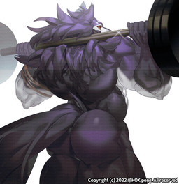 anthro armband back_muscles barazoku barbell big_butt big_muscles butt copyright_symbol exercise fur hair huge_butt huge_muscles huge_thighs lens_flare looking_at_viewer looking_back looking_back_at_viewer male muscular muscular_anthro muscular_male nude nude_workout rear_view simple_background solo standing symbol text thick_thighs tuft weightlifting white_background workout hokipong canid canine canis mammal wolf 2022 artist_name english_text