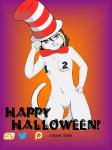 anthro blonde_hair bottomless bow_(feature) bow_tie brown_hair clothed clothing female fur genitals gradient_background hair holidays nude pasties pussy simple_background solo text white_body white_fur cosmic_starla dr._seuss halloween the_cat_in_the_hat starla_white the_cat_(the_cat_in_the_hat) domestic_cat felid feline felis mammal 2019 3:4 absurd_res digital_drawing_(artwork) digital_media_(artwork) english_text hi_res