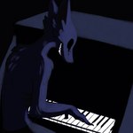 ambiguous_gender anthro creepy empty_eyes harsh_lighting keyboard_instrument musical_instrument piano playing_music playing_piano sharp_teeth smile solo teeth sacrednanners nan_quest santiago_(nq) canid canine canis coyote mammal 1:1 2019 male_(lore)