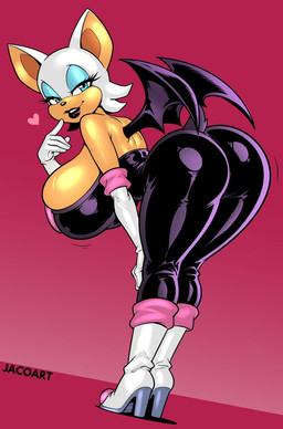 anthro bedroom_eyes bent_over big_breasts big_butt blue_eyes bodysuit boots breasts butt clothing eyelashes eyeshadow female footwear glistening glistening_breasts gloves handwear high_heeled_boots high_heels huge_breasts lips makeup membrane_(anatomy) membranous_wings narrowed_eyes on_knee seductive shoes side_boob skinsuit smile solo tan_body tight_clothing wings jacogram sega sonic_the_hedgehog_(series) rouge_the_bat bat mammal 2025 hi_res