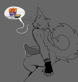 anthro arched_back arm_support arm_tuft backward_arm_support bedroom_eyes big_penis bodily_fluids cheek_tuft clothing curved_tail digitigrade dripping duo elbow_tuft facial_tuft fingerless_gloves fluffy fluffy_tail food genital_fluids genitals gloves handwear huge_penis inviting leaking leaking_precum leaning leaning_forward looking_at_viewer male narrowed_eyes nude nude_male penis precum precum_drip raised_shoulders seductive sheathed_tapering_penis sitting solo speech_bubble tail tapering_penis tuft whiskers wristband fishtacosad taco_bell leo_(fishtacosad) domestic_cat felid feline felis mammal 2026 digital_drawing_(artwork) digital_media_(artwork) hi_res sketch