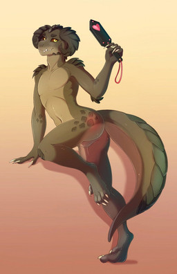 anthro balls brown_body brown_scales claws femboy finger_claws genitals gradient_background holding_object horn looking_at_viewer male nude scales simple_background solo spanking_paddle thick_thighs toe_claws mr_jager fallout microsoft ashe_colter deathclaw reptile scalie hi_res