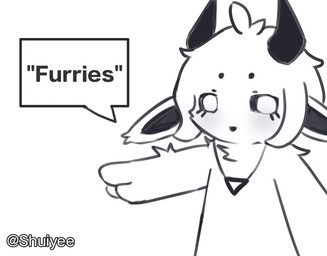 3_fingers ambiguous_gender anthro black_horn black_sclera circle_eyebrows dialogue dialogue_box eyebrows fingers fur gesture glowing glowing_eyes hand_gesture horn jewelry long_ears necklace open_mouth pointing simple_background solo speech_bubble white_background white_body white_eyes white_fur shuiyee shuiye_(shuiyee) ambiguous_species hybrid meme male_(lore)