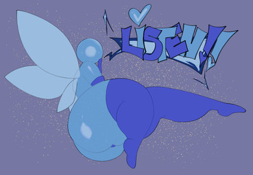 armwear big_butt blue_body butt clothing dialogue exclamation_point female female_humanoid heart_symbol huge_butt huge_thighs leggings legwear nude solo text thick_thighs wings xytora nintendo ocarina_of_time the_legend_of_zelda navi fairy humanoid 2022 digital_media_(artwork) english_text hi_res