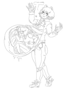 after_vore anthro belly big_belly breasts clothing duo female overweight shirt simple_background speech_bubble text topwear vore white_background grindaviking animal_humanoid human humanoid mammal 2019 3:4 hi_res monochrome