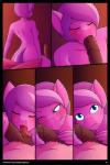 2:3 absurd_res animal_genitalia animal_penis anthro balls blue_eyes blush bodily_fluids brown_balls brown_penis clothing comic diamond_tiara_(mlp) duo equid equine equine_genitalia equine_penis erection featherweight_(mlp) fellatio female first_person_view fondling friendship_is_magic fur genitals hair hasbro hi_res horse humanoid_hands licking looking_at_viewer male male/female mammal marik_azemus34 medial_ring my_little_pony open_mouth oral penile penis pink_body pink_tongue pony purple_hair saliva sex smile solo_focus tan_body tan_fur text tongue tongue_out undressing url