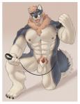 animal_genitalia animal_penis anthro balls canine_genitalia canine_penis feet genitals leash looking_at_viewer male muscular muscular_anthro muscular_male nude pecs penis penis_tip sheath simple_background smile solo teeth adios pardusnix_(character) canid canine canis mammal wolf 2016 hi_res