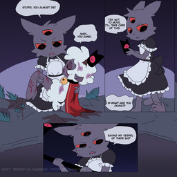 3_eyes ambiguous_anthro ambiguous_gender anthro barefoot bell bell_collar blood bodily_fluids clothing collar dialogue duo feet fur grey_body grey_fur head_tuft maid_uniform multi_eye profanity red_eyes red_sclera speech_bubble text tuft uniform white_body white_fur white_wool wool_(fur) wounded xamsdy cult_of_the_lamb massive_monster_(studio) lamb_(cult_of_the_lamb) narinder bovid caprine domestic_cat felid feline felis mammal sheep comic digital_drawing_(artwork) digital_media_(artwork) english_text hi_res