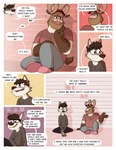 annoyed anthro antlers barefoot beard blush bottomwear brown_hair canid canine canis clothing comic deer dialogue duo english_text eyewear facial_hair feet footwear glasses hair hat headgear headwear hi_res horn leo_(nardodraws) male male/male mammal nardodraws open_mouth open_smile pants rodney_(nardodraws) shirt shoes sitting slippers smile speech_bubble talking_to_another text topwear wet wet_clothing wet_shirt wet_topwear wolf