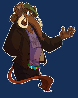 anthro biped clothing eyewear flat_cap glasses hat headgear headwear horn male proboscis_(anatomy) simple_background smile solo standing tail transparent_background trunk_(anatomy) tusks shenanigan elephantid mammal mammoth prehistoric_species proboscidean 2009 alpha_channel