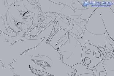 blush blush_lines braided_hair clothing convenient_censorship female flower hair horn looking_at_viewer male patreon_logo plant text sollyz league_of_legends patreon riot_games tencent kindred_(lol) lamb_(lol) wolf_(lol) animal_humanoid bovid bovid_humanoid canid canine canis caprine caprine_humanoid humanoid mammal mammal_humanoid sheep_humanoid wolf 2020 digital_drawing_(artwork) digital_media_(artwork) monochrome url