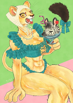 abs anthro big_breasts bow_accessory bow_ribbon breasts cleavage clothed clothing eyeball female food fruit fur headgear headwear jewelry kemono looking_at_viewer muscular muscular_female necklace open_mouth plant ribbons severed_body_part severed_head simple_background sitting smile solo strawberry stripes tail teeth tongue tongue_out underwear yellow_body yellow_eyes kyokyota equid equine felid lion mammal pantherine zebra 2025 hi_res