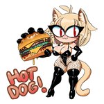 5_fingers :3 armwear blonde_hair boots breasts burger clothed clothing elbow_gloves eyelashes female fingers fishnet_clothing fishnet_legwear food footwear gloves hair handwear high_heeled_boots high_heels holding_burger holding_food holding_object inner_ear_fluff legwear red_eyes shoes simple_background solo tail text thigh_boots thigh_highs tuft white_background gausscannon tsukihime type-moon neco-arc animal_humanoid cat_humanoid felid felid_humanoid feline feline_humanoid humanoid mammal mammal_humanoid 1:1 2024 absurd_res english_text hi_res