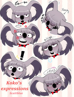 angry anthro collar embarrassed expressions female solo spiked_collar spikes surprised text tired g-blue16 koko_(scaitblue) koala mammal marsupial vombatiform 2025 absurd_res expression_sheet hi_res