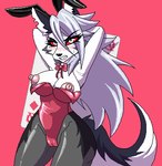 angry anthro areola big_breasts blush bodily_fluids breasts bunny_costume clothed clothing costume fake_ears fake_rabbit_ears female fur hair legwear looking_at_viewer nipple_slip nipples red_sclera simple_background solo tail thick_thighs topwear wardrobe_malfunction white_body white_fur cassfu_(artist) helluva_boss mythology loona_(helluva_boss) canid canid_demon canine demon hellhound mammal mythological_canine mythological_creature digital_media_(artwork) pixel_(artwork)