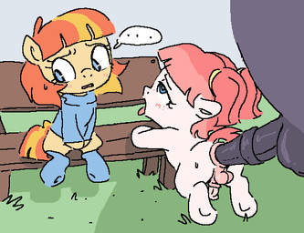 adult_on_young age_difference anal anal_penetration animal_genitalia animal_penis balls bench big_penis blush bodily_fluids clothing equine_genitalia equine_penis erection female feral feral_on_feral forced from_behind_position fucked_silly genital_fluids genitals group gynomorph hair intersex legwear male male_penetrating multicolored_hair nude older_male open_mouth orange_hair park_bench penetration penile penis pigtails pink_body pink_hair public public_sex rape sex simple_background sitting stockings sweater tail topwear trio two_tone_hair yellow_body young young_female young_gynomorph young_intersex myra_(artist) friendship_is_magic hasbro my_little_pony aimless_(myra) fan_character holly_harp_(vwhiskers) earth_pony equid equine horse mammal pony digital_media_(artwork) trans_(lore) trans_woman_(lore)