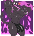 abs anthro areola balls big_balls big_biceps big_bulge big_butt big_muscles big_pecs big_penis black_body black_fur border bulge butt butt_from_the_front colored_fire emanata empty_eyes fire flexing fur fur_markings genitals huge_bulge long_tongue looking_at_viewer male markings muscular muscular_anthro muscular_arms muscular_legs muscular_male muscular_thighs nipple_piercing nipples pecs penis piercing purple_areola purple_arms purple_background purple_fire purple_markings purple_nipples raised_arm scar simple_background small_waist solo stylized_empty_eyes thick_thighs tongue tongue_out vein veiny_arms veiny_muscles white_border tsukielewds epic_games fortnite meowscles phantom_meowscles domestic_cat felid feline felis mammal absurd_res hi_res