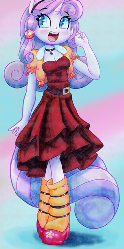 anthro blush clothed clothing dress female flower hair horn humanoidized long_hair open_mouth plant smile standing shadowhawx95 friendship_is_magic hasbro my_little_pony mythology sweetie_belle_(mlp) animal_humanoid equid equine humanoid mammal mammal_humanoid mythological_creature mythological_equine unicorn absurd_res hi_res