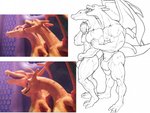 anthro athletic athletic_anthro athletic_male biceps bikini_thong clothing duo kissing licking love male male/male muscular nipples pecs swimwear thong tongue tongue_out triceps underwear deadlyswallows nintendo pokemon charizardtwo charizard generation_1_pokemon pokemon_(species)