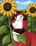 anthro breasts cloud female flower plant sky slightly_chubby solo sunflower bigladydragon canid canine fox mammal hi_res